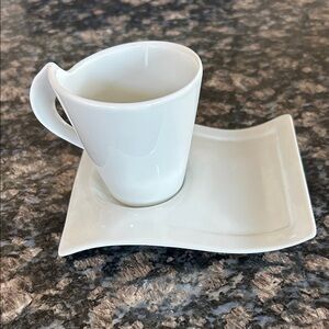 D'LUSDI DESIGNED WHITE NEW WAVE ESPRESSO CUP AND SAUCER
